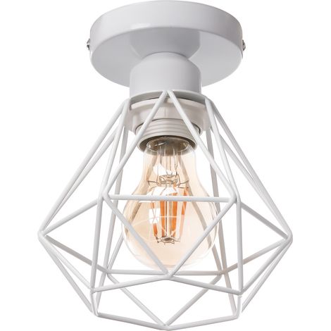 Lámpara de Techo Metal Industrial Retro Jaula de Diamantes Interior Luz de Techo Cocina Blanco (1/5)