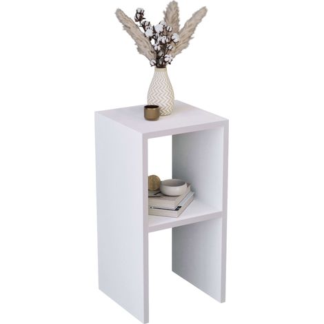 Mesita auxiliar, Mesita de noche Fesa salón o dormitorio color Blanco mate con 1 estante para decorar melamina 30x60x30 cm