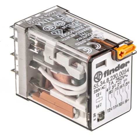 Finder – Relais de prise de recherche 4 interrupteurs 7A 230V AC – Montage enfichable sur prises série 94 – Charge nominale 1750 VA – Endurance électrique 150 000 cycles