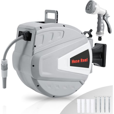 Jiubiaz Enrollador automático de pared 20m - Enrollador de manguera de riego enrollador automático - giro de 180° - pistola de riego conexión manguera soporte