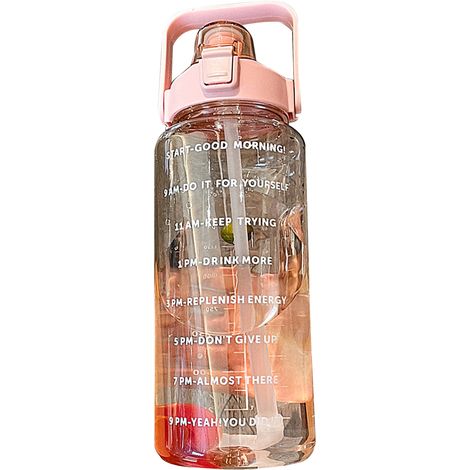 Sport-Trinkflasche mit Strohhalm, 2000 ml, PC+PP, ergonomisches Design, 5-farbige temporäre Marker (1/5)