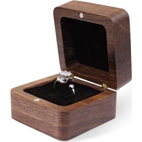 Boîte à bague - Boîte à bague en bois - Petite boîte à bijoux - Boîte à boucles d'oreilles - Saint-Valentin - Boîte pour bague de fiançailles - Boîte de rangement - Organisateur de bijoux - Mariage, f (1/5)