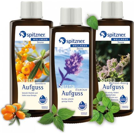 Spitzner Saunaaufguss Set Klar & Frisch 3x 190 ml Sanddorn, Eisminze, Melisse-Honig (1/4)