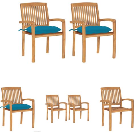 Teakholz Stühle - vidaXL Gartenstühle 2 Stk. mit Hellblauen Kissen Massivholz Teak - Außenstühle (1/5)