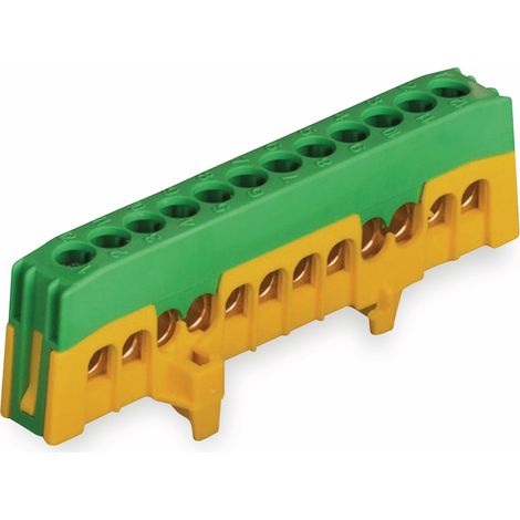 Bornier de protection POLLMANN 12 pôles, 16 mm², vert/jaune, pour rail DIN