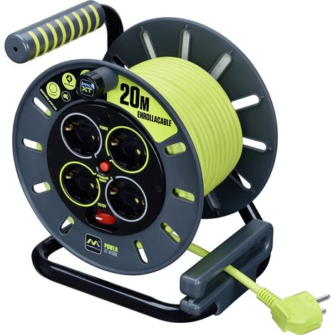 Masterplug Pro-XT Cavo di prolunga a quattro prese con avvolgimento aperto, taglio termico e interruttore di alimentazione, cavo ad alta visibilità da 20 metri, verde (1/5)