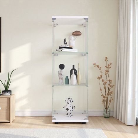 Vetrina Sicura - 125cm - Vetro Temperato 5mm - 3 Ripiani - Telaio Metallico Bianco