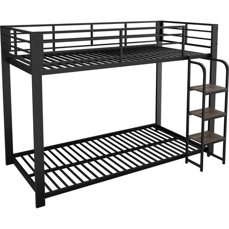 Lit mezzanine 90x200 en métal et MDF noir avec échelle à larges marches, sécurité renforcée et espace gain de place pour chambre d'enfant - CHICFURN (1/5)