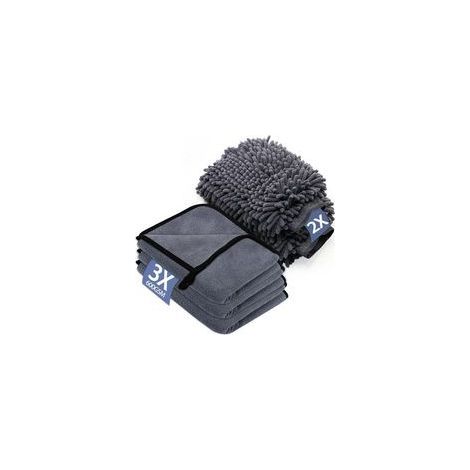 Kit di Pulizia Auto 3 Pezzi Panno in Microfibra per Auto e 2 Guanti da Lavaggio Auto in Microfibra (1/5)