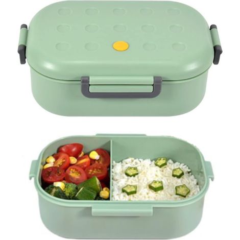 Boîte à lunch, boîte à lunch pour enfant de 1000 ml avec 2 compartiments, boîte à lunch de bureau, boîte à fruits, boîte à lunch sans BPA, passe au micro-ondes et au lave-vaisselle (vert)