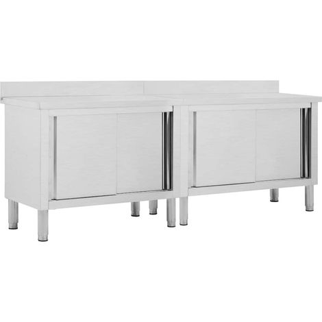 vidaXL Tables avec portes coulissantes 2 pcs 240x50x(95-97) cm Inox (1/5)