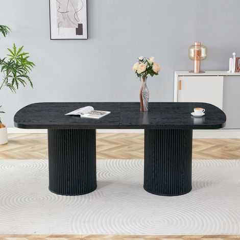 Tavolo da Pranzo Ovale con बेसamento ਸcanalato, per 6-8 Persone, Stile Wabi-Sabi, Cucina, 180 × 90 × 76 cm (1/5)