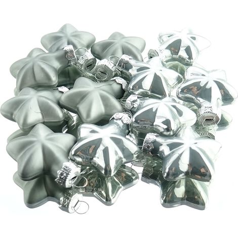 Weihnachtsanhänger Mini-Sterne Marble Grey silbergrau Ø 4 cm aus Glas - 12er Set