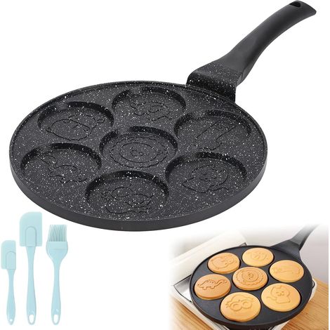 1 Poêle 7 Trous, Aluminium Antiadhésif, Crêpes Omelettes, Diamètre 26 Cm, Cuisson Gaz