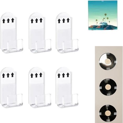 Étagère murale autocollante en 6 pièces pour disques vinyle, sans perçage, pour exposer des pochettes d'album 4x2cm (transparentes) (1/5)