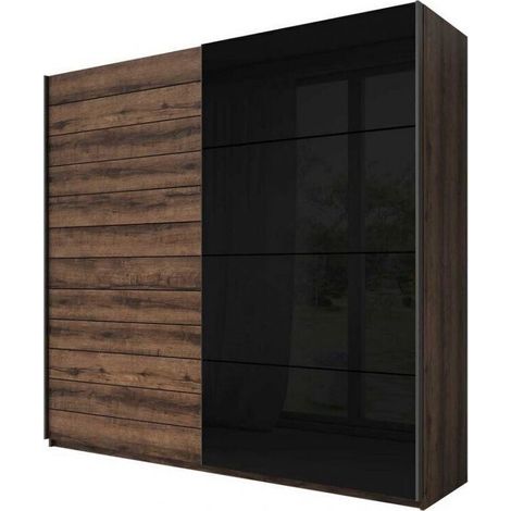 Armario Levruvu 105, Roble del Monastery + Negro, 210x270x61cm, Puertas de armario: Correderas, Número de estantes: 6 (1/5)