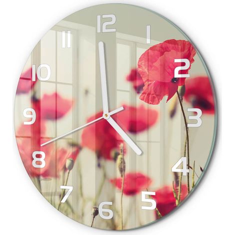 Horloge Murale Ronde Quartz Verre Trempé Design Moderne Salon Chambre Bureau Coquelicot des champs fi 30 cm (1/5)