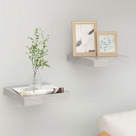 Lot de 2 Étagères murales flottantes Étagère de Rangement - Meuble de rangement Gris béton 23x23,5x3,8 cm MDF BV260787 - BonneVie (1/5)