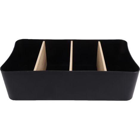 Schreibtisch-Aufbewahrungsbox mit herausnehmbaren Trennwänden, 4 Fächern für Bürobedarf und Kosmetikartikel, Mehrzweck-Kunststoffschale, 26,6 x 12,8 x 7,9 cm, schwarz (1/5)