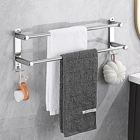 Stainless Steel Bathroom Towel Rack 43-78 cm Retractable Towel Holder Wall Mounted for Bathroom, Kitchen, Toilet, Hotel (Silver, 2 Layers)