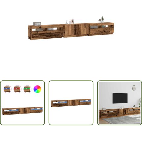 vidaXL Altholz - TV-Schrank mit LED-Leuchten Altholz-Optik 300x35x40 cm (1/5)