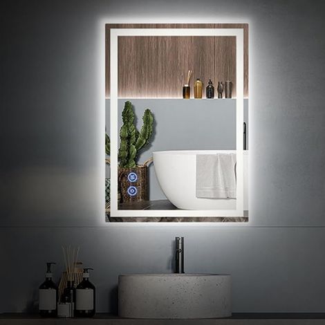 Miroir de salle de bain avec éclairage LED – 50x70 cm – Miroir mural tactile – Anti-buée – 3 couleurs de lumière – Intensité variable – Fonction mémoire (1/5)
