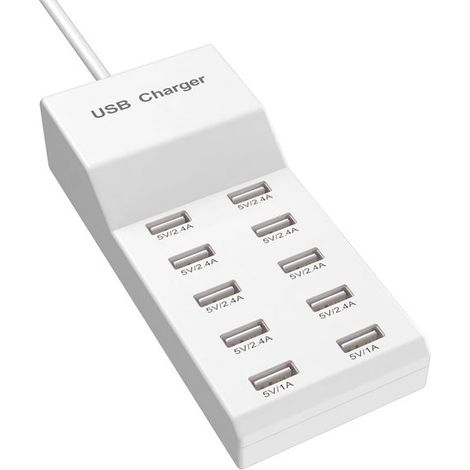 Cargador de pared USB, estación de carga USB multidispositivo, cargador USB de 10 puertos, regleta, base de enchufe inteligente.