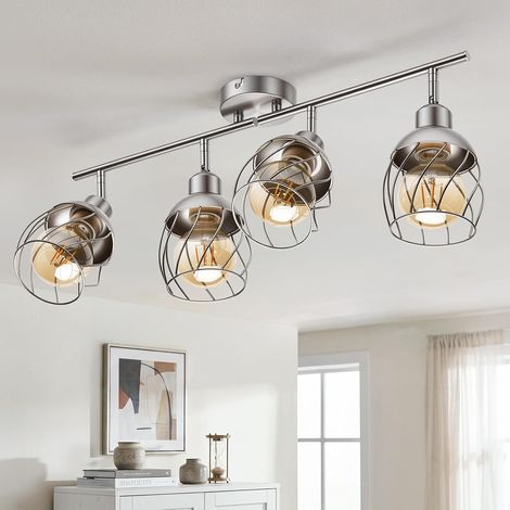 Luminaire Intérieur Lustre Cuisine Plafonnier 4 Spots LED Orientables, Spot de Plafond Industriel Nickel Metal Lustre Salle à Manger pour Chambre, Salon, Couloir (Sans Ampoule) (1/5)