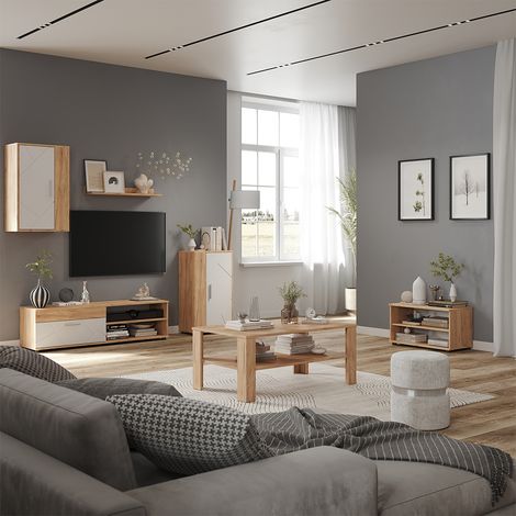 Parete attrezzata soggiorno Berno, Rovere dorato/Bianco, Set da 5 pezzi, Vicco (1/5)