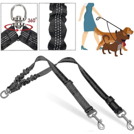 Laisse double pour chien, idéale pour la promenade et l'éducation canine. Rotation à 360°, réfléchissante, longueur ajustable, séparateurs de laisse, protection contre les chocs. (1/3)