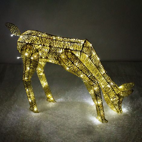 Renna di Natale Luminosa Decorazione da Esterno per la Casa Luci LED Bianco Ghiaccio Figura Luminosa Luci di Natale - Femmina - Oro