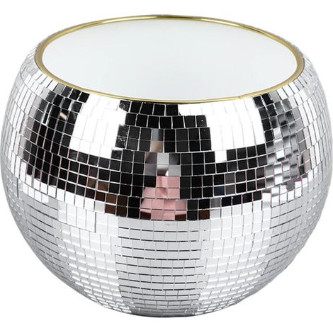 Ball Ice Bucket Plastic Beverage Tub Mirror Party Decor Bucket for Wine Cold Drinks Milky White Gold Edges (1/5)