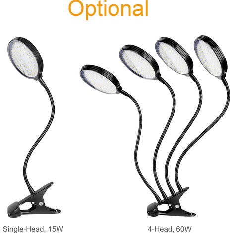 60-W-LED-Pflanzenlampe mit 4 roten und blauen LEDs, automatischem Timer (4/8/12 Std.), 3 Lichtmodi, Schutzart IP66, USB-Clip, für Pflanzen und Setzlinge (1/4)
