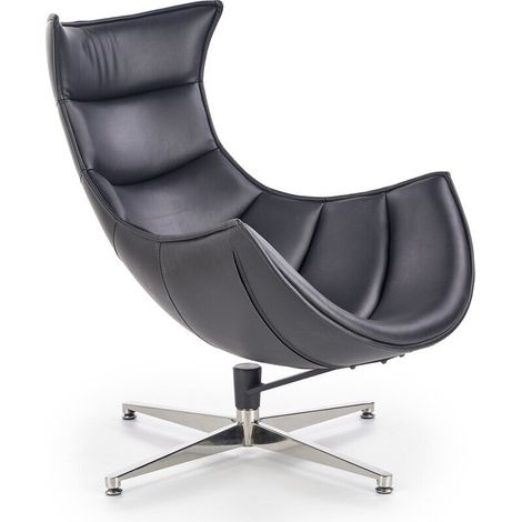 Sillón Houston Laetus, Negro, 96x86x84cm, Cuero ecológico, Patas: Metal, 0