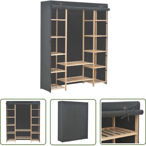 The Living Store Garde-robe Gris 135 x 40 x 170 cm Tissu - Armoire - Placard - Dressing - Meuble Rangement - Armoire Tissu (1/5)