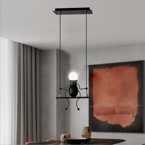 Fusion Suspension Luminaire Vintage Lustre Plafonnier Humanoïde en Fer Forgé Noir Industriel (1/4)