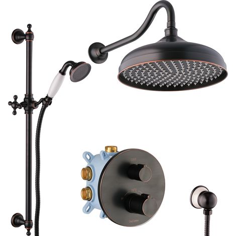 PaulGurkes Duschsystem Nostalgie Schwarz Thermostat Antik Regendusche (1/5)