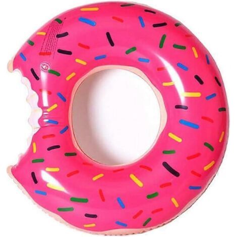Bouée gonflable ronde rose en forme de donut de 90 cm pour enfants et adultes, idéale pour se détendre dans l'eau. (1/5)