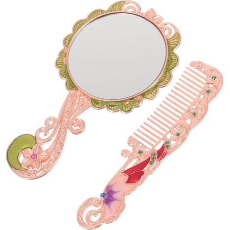 Miroir de Maquillage à Main Miroir Portable et Peigne Vintage pour Femmes (1/5)