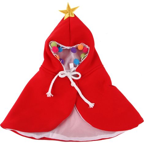 1 déguisement de Noël pour chien et chat, cape rouge avec étoiles dorées et pompons, bonnet de Père Noël assorti, taille S/M/L (1/5)