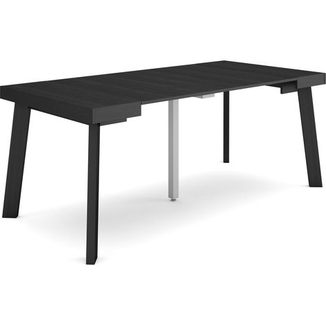 Skraut Home - Table console extensible, Console meuble, 180, Pour 8 personnes, Pieds en bois, Style moderne, Noir (1/5)