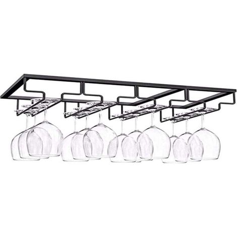 Porte Verre à 4 Rangées, Porte Verres à Pied Suspendu, Support à Verre Vin Inversé, Support Verre Vin Sous Armoire Avec Vis, Support en Fer pour Verre Vin, 4 Rangs, pour Bar Cuisine (4 emplacements)