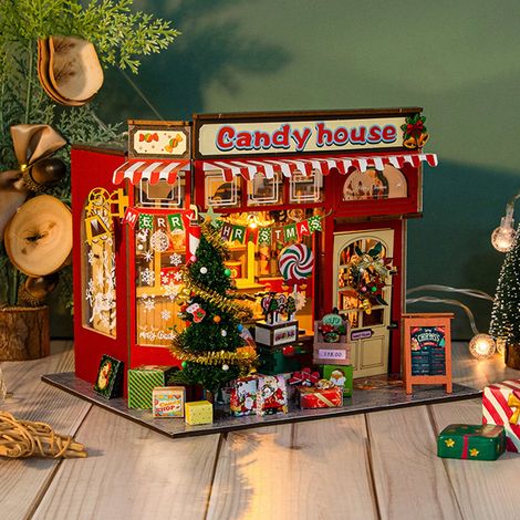 Maison En Bois - Maquette De Construction DIY Pour Décoration De Noël - Avec Éclairage LED - Dimensions 19,2 X 16,5 X 16 Cm - Kit À Monter Soi-Même (1/5)