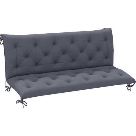 Coussin pour banc 3 places 150 x 98 x 8 cm gris foncé avec dossier et 6 liens HOMVRA (1/3)