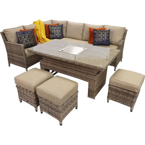 Signature Weave Edwina Wicker Corner Sofa Gas Lift Dining Table Ice Bucket Brown (1/4)