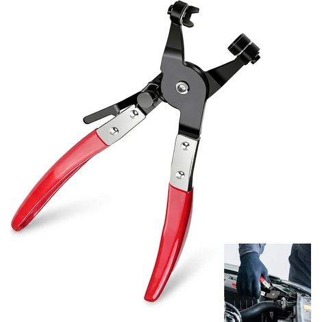 Pince pour Collier de Serrage, Hose Clamp Pliers, Outil de Retrait et Installation de Colliers de Tuyau Pince à Cliquet avec Embouts Pivotants, Poignée Antidérapante pour Carburant et Réparation Auto (1/5)