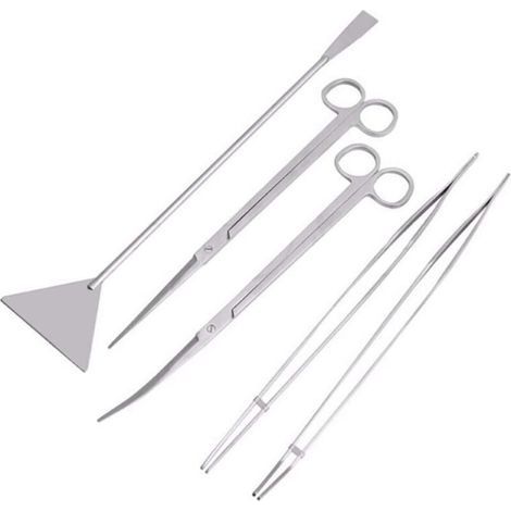 5 en 1 Spatule En Acier Inoxydable Réservoir D'aquarium Pince à épiler Ciseaux Ensemble D'outils (1/5)