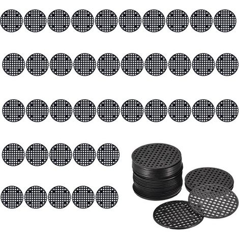 Malla de drenaje de 40 piezas para macetas, estera de tierra para macetas, malla de drenaje redonda, diámetro 45 mm, negra (1/5)