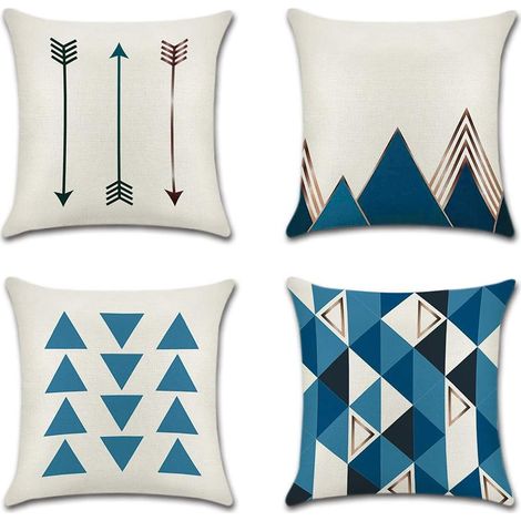 Housse de Coussin Géométrie Plante Tropicale Flamingo Taie d'oreiller pour Canapé Maison Salon Chambre Décoration D'intérieur,45x45cm,Ensemble de 4 pièces(Triangle Bleu) (1/5)