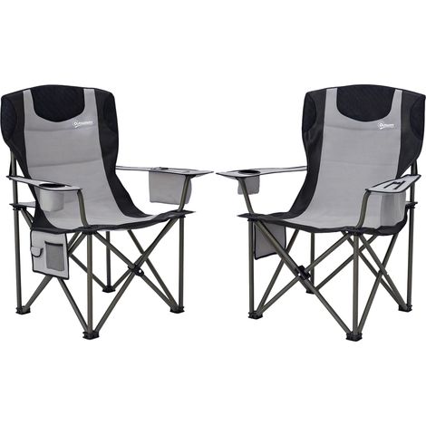 Outsunny Set of 2 Padded Folding Picnic Chairs with Cooler Bag, Grey